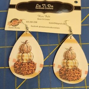 Stack of 3 Pumpkin Earrings Fall Autumn Thanksgiving Pleather
